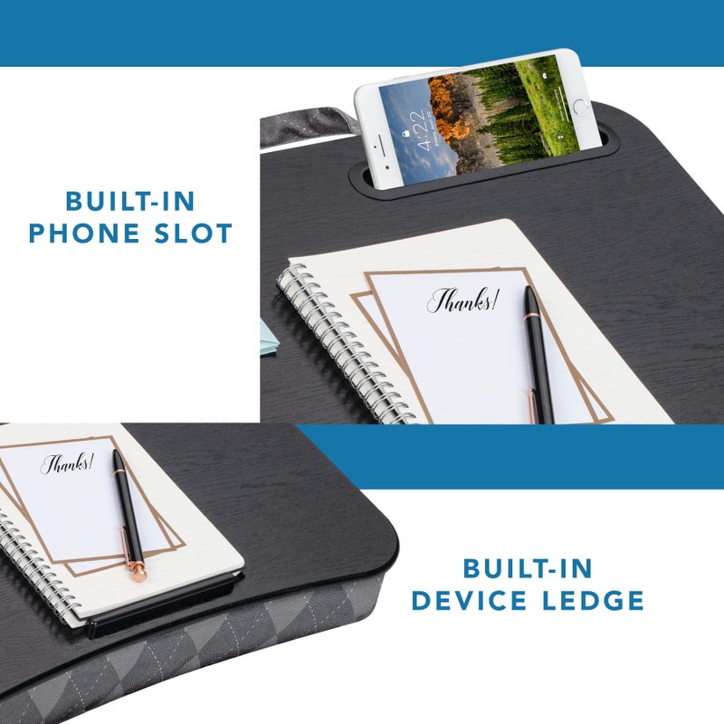 LAPGEAR XL Designer Lap Desk with Phone Holder and Device Ledge - Gray Argyle - Fits up to 17.3 Inch Laptops - Style No. 45538 - Image 4